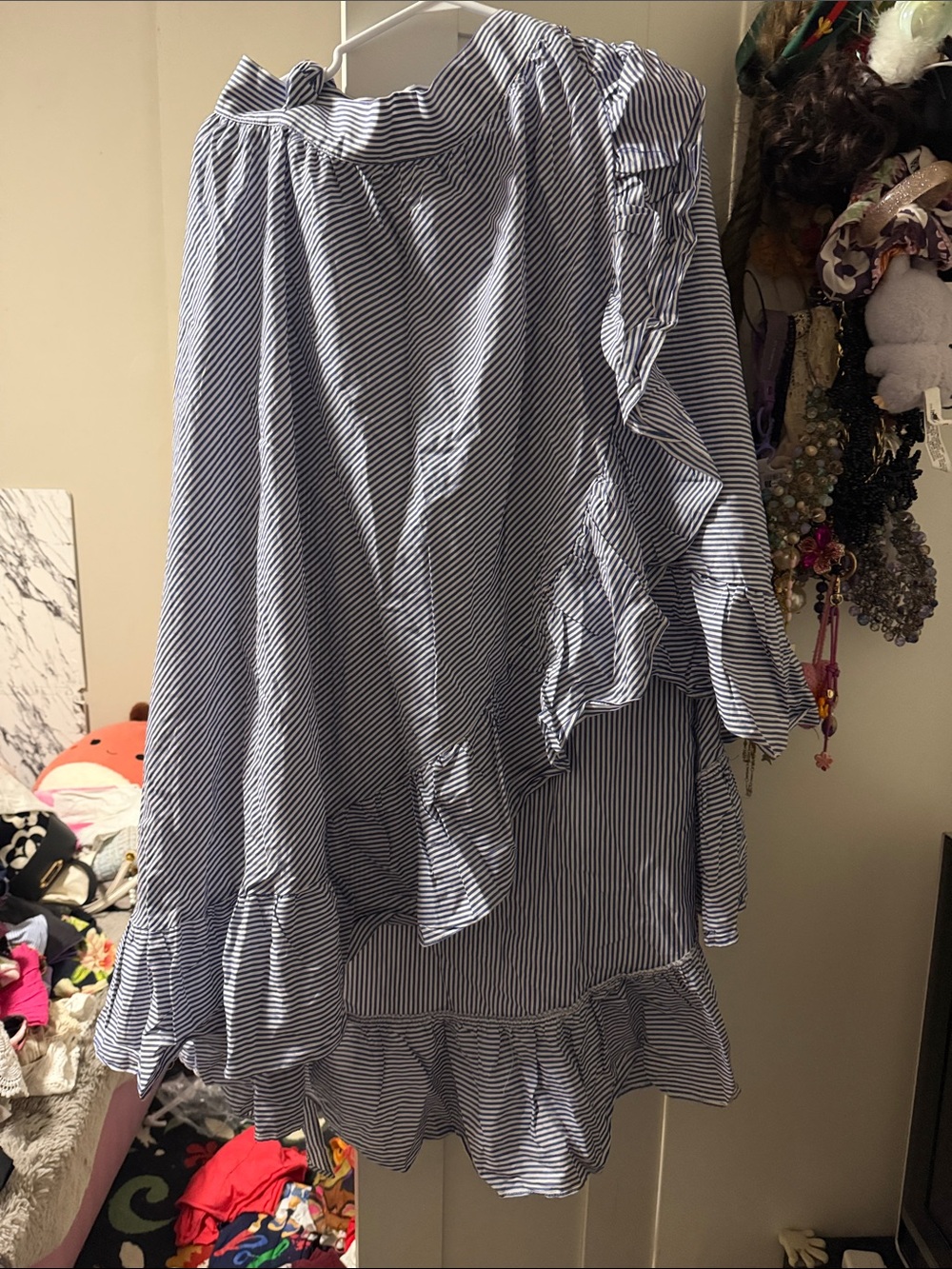 Forever 21 Navy and White Striped Asymmetrical Ruffle Skirt